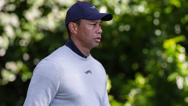 Tiger Woods is pictured in the first round of the 2024 Genesis Invitational.